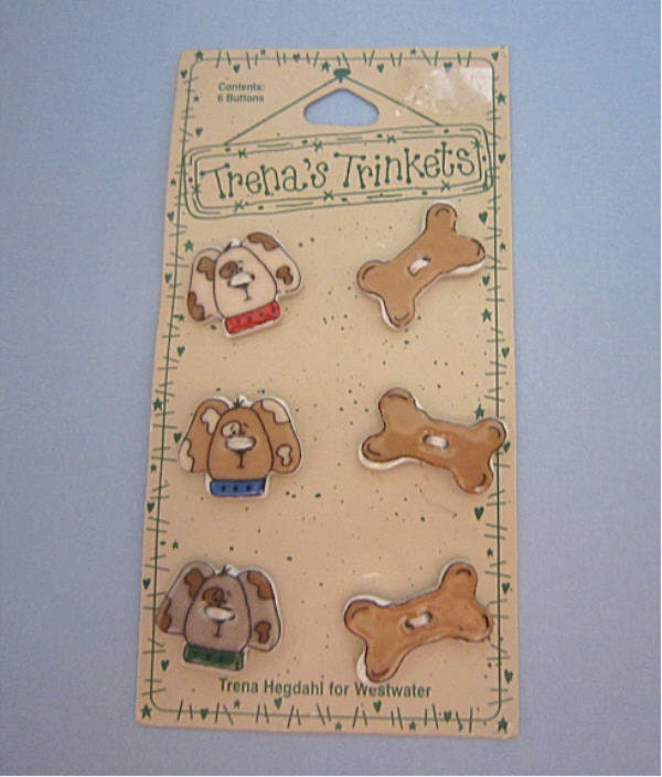 6 Ceramic Dog Buttons - Puppy Faces & Bones - Price for 6