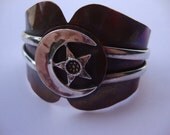 Vintage BeLue Signed Silver on Copper Moon Celestial Cuff Bracelet