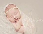 Creme Chantilly - Ivory Lace Pearls Halo Headband - Baby Infant Newborn Girls Adults - Photo Prop - Wedding Baptism