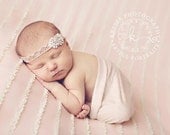 Tawny - Vintage Inspired Lace Flower Headband - Gold Cream Nude - Newborn Infant Baby Girl Toddler Adult
