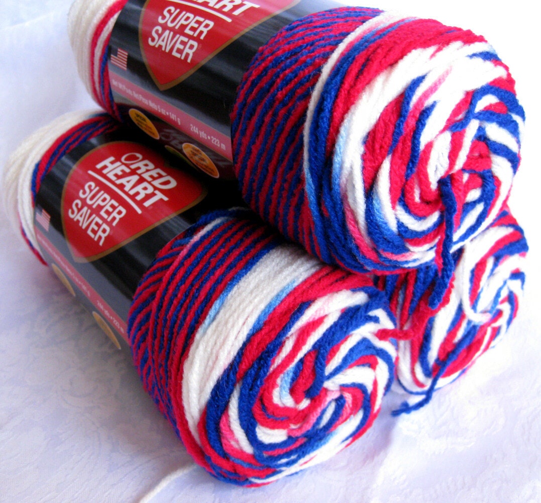 Red Heart Super Saver yarn, Stars & Stripes, red white blue yarn, 938, worsted weight, patriotic