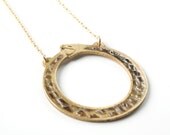 Ouroboros Brass Etched Necklace, with Real Snake Shedding