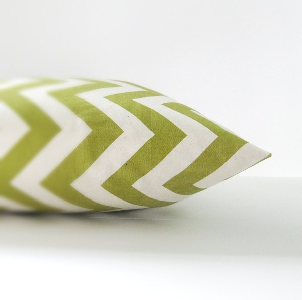 Chevron Pillow Cover Lumbar Village Green Natural Decorative Couch Pillow 12x16