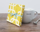 Fabric Coasters Set of 4 Reversible Yellow