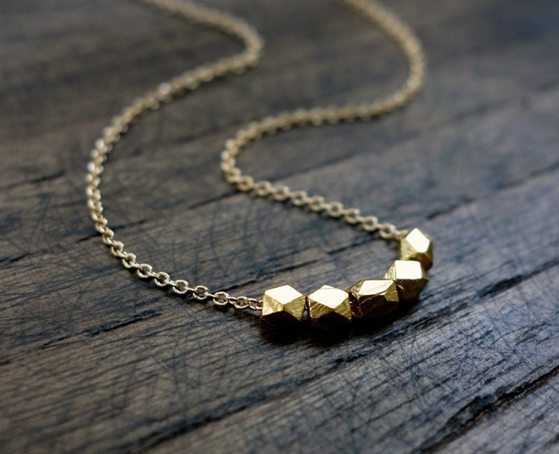 Tiny Gold Nugget Bead Necklace / Simple Gold Necklace / Minimalist Jewelry