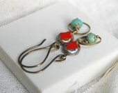 Turquoise and red artisan earrings : Cowgirl