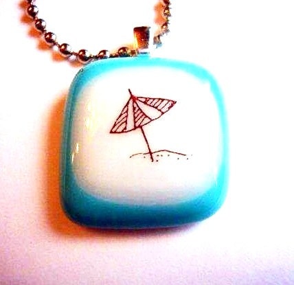 beach umbrella - handmade glass fused necklace