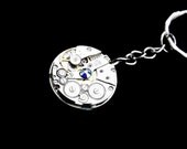 Steampunk Keychain- Industrial Wedding- Luxury Statement- Silver Clockwork- Vintage Watch Movement- Swarovski- Unisex- tasherajean- SK03