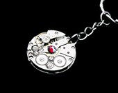 Steampunk Keychain- Industrial Wedding- Luxury Statement- Silver Clockwork- Vintage Watch Movement- Swarovski- Unisex- tasherajean- SK12