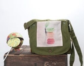 Messenger bag  - Fun photo bag - green bag - macaroons - canvas messenger bag  - shoulder bag  - handbag