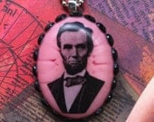 Abraham Lincoln Soft Pink Oval Resin Necklace