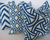 Free US shipping-Set of 4 Outdoor Decorative Designer Pillow Covers-18x18 inch-The Hampton Collection-Royal Blue
