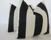 Free US shipping-Pair of Outdoor Decorative Designer Pillow Covers-18x18 inch-Cabana Stripe In Black & Ivory