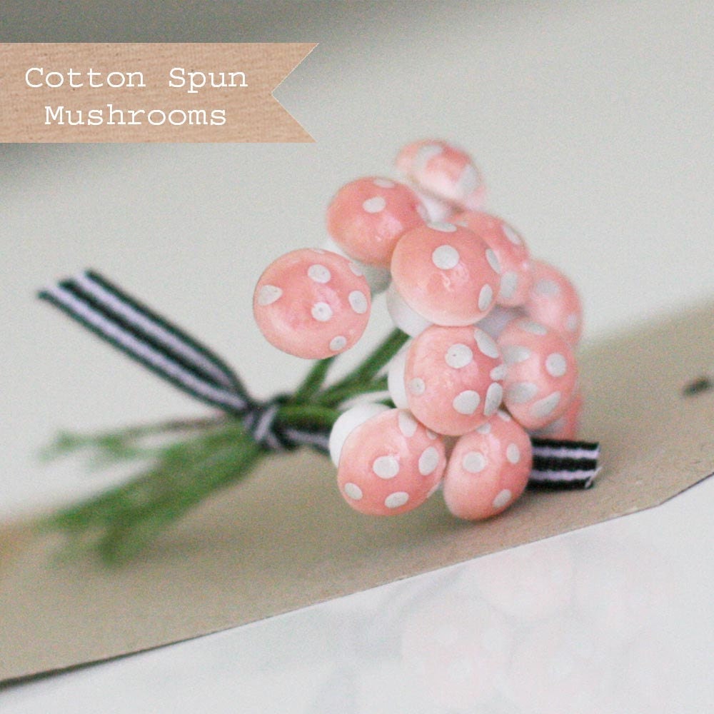 1 dozen Mini Pink German Cotton Spun Mushrooms
