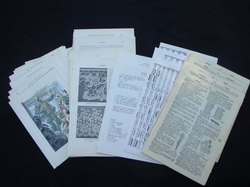 Ephemera Paper Lot-50 Pgs-Vintage Paper-Altered Art-Mixed Media-Collage-Art Journals-ATC's-Resin Jewelry-Art Projects