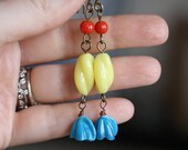Beaded Dangle Flower Earrings with Vintage Glass Beads