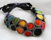 Felt Necklace, Zipper Necklace,  Statement Necklace, Rainbow Colored, Wool Necklace, Fusion Zipper Necklace