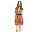 Tribal dress vintage print mini boho Medium