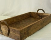 SALE-Rustic Wood Wedding Box/Tray with Horse Shoe Handles