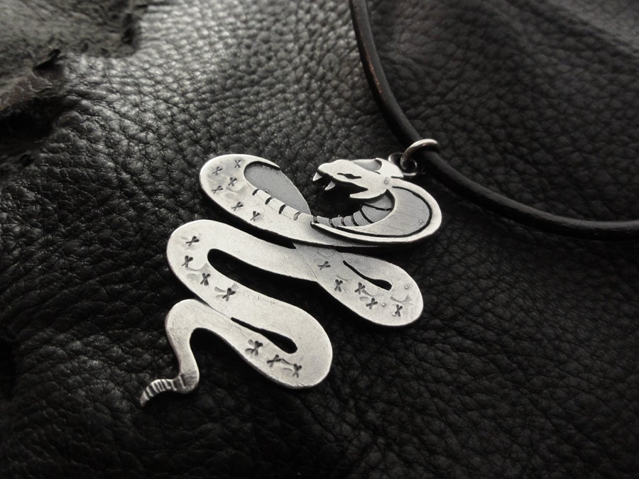 COBRA-silver and leather necklace