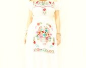 Sun Aura Mexican embroidered fiesta wedding white cotton dress ruffled off shoulder Maxi Dress by Aida Coronado