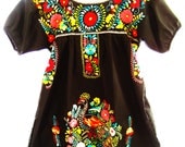 Peacock Mexican embroidered dress bohemian hippie chic ethnic collection dress tunic by Aida Coronado