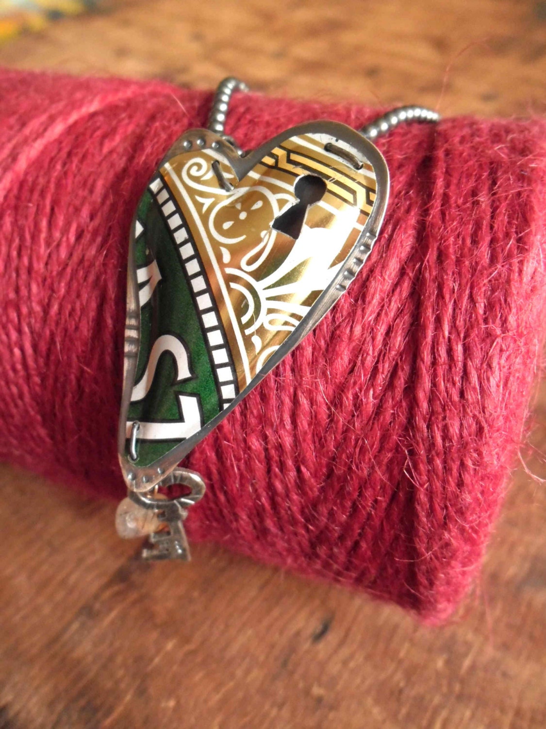 Pendant Necklace, Unlockable Heart with key, recycled tins and silver. Handmade metalwork.