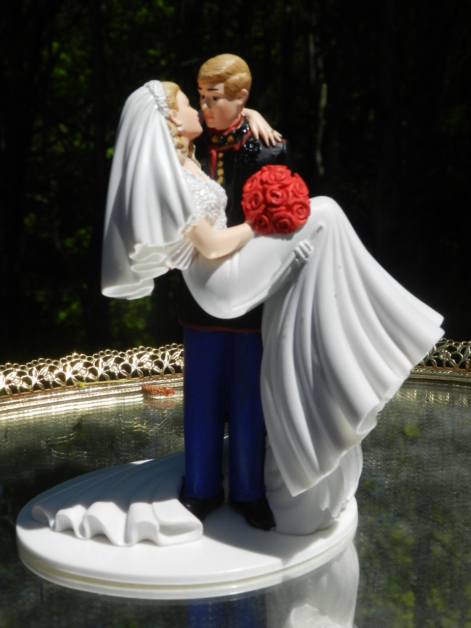 US Military Marine Corps  Wedding Cake Topper kiss groom carries bride