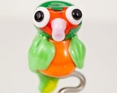 Peach-Faced Lovebird Lampwork Bead - orange green