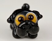 Black Pug Lampwork Glass Dog Bead