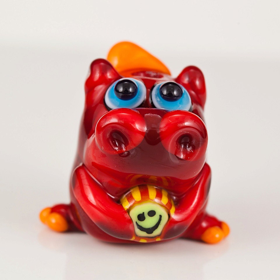 Red Happy Dragon Lampwork Glass Bead - smile