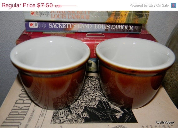 Spring Cleaning Sale Vintage American Made Hall Brown Custard Cups 1960's Set of 2