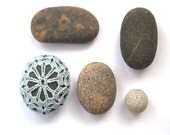 Lace stone pebble beach Weddings favors home decor pale blue gray crochet flower handmade gift for her Birthday Mother