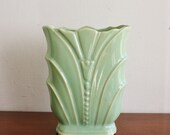 Vintage ceramic seafoam green vase, USA Pottery