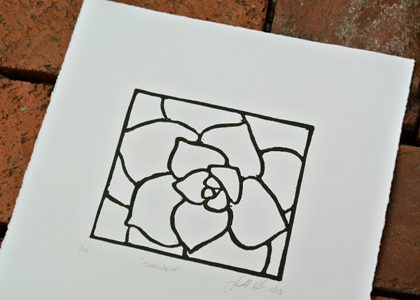 Linocut Print - Succulent