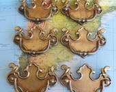 6 vintage curvy brass metal pull handles includes hardware
