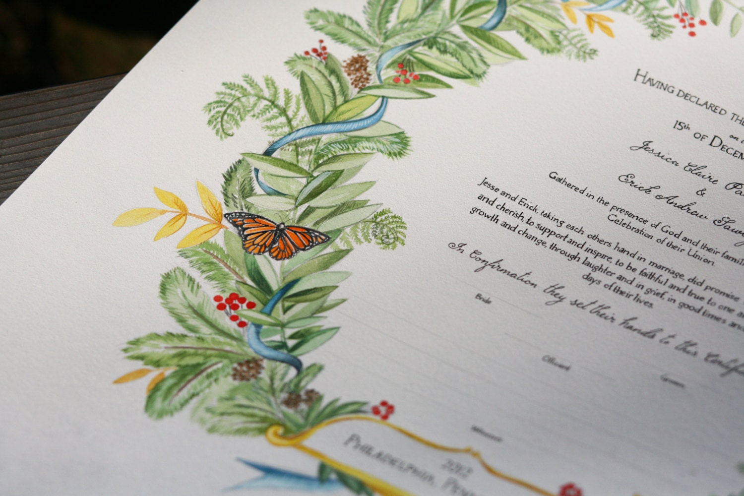 Watercolor Marriage Certificate BOTANICAL 2