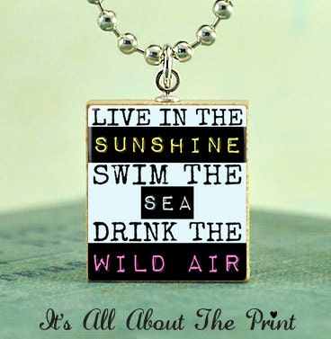 Live In The Sunshine - Scrabble Necklace- Emerson Quote - Scrabble Pendant - Silver Ball Chain Included