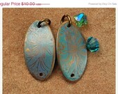 On Sale Etched Copper Metal Stamps, Teal Blue Flowers 552 by CC Design