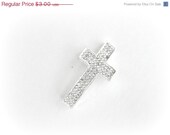 50% OFF SALE Extra Large Rhinestone Cross Connector, Silver Rhinestone Cross, Cross Connector, Sideways Cross