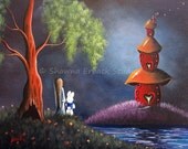 ALICE IN WONDERLAND original painting Story Telling Erback Queen Of Hearts Castle Landscape
