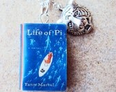 LifeOfPi Necklace with Book Charm and Metal Tiger Charm