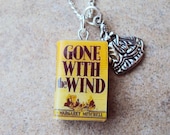 Gone With the Wind Necklace with Book Charm and Metal Scarlet Charm