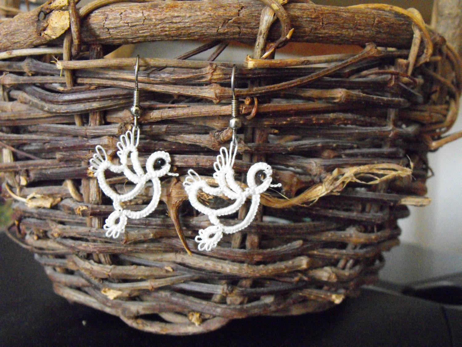 Needle Tatted Lace DOVE Earrings Perfect gift for Mother's Day or Bird Lovers
