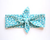 Tie Up Headband Denyse Schmidt Hairscarf Blue Flowers Red White Dark Blue Pinup Retro