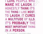 Audrey Hepburn Quote Print I Love to Laugh Light & Raspberry Pink 8 x 10