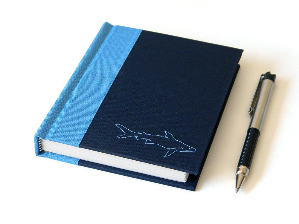Shark Notebook - Handmade - Blue Notebook - Shark Embroidery