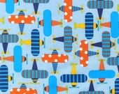 1 YARD of Colorful AIRPLANES on Blue from the Ready Set Go Collection by Ann Kelle for Robert Kaufman