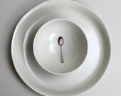 serving set, 7.5- inch ivory breakfast, salad, or dessert plate and roly poly bowl