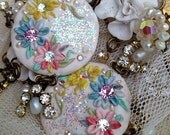 Lilygrace Ivory and Pastel Flower Long Dangle Earrings with Vintage Rhinestones and Freshwater Pearls